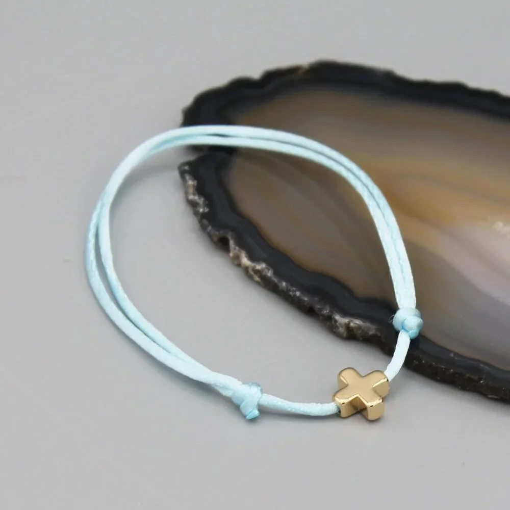 Jewelry cross blue string bracelet adjustable fashion delicate brand new